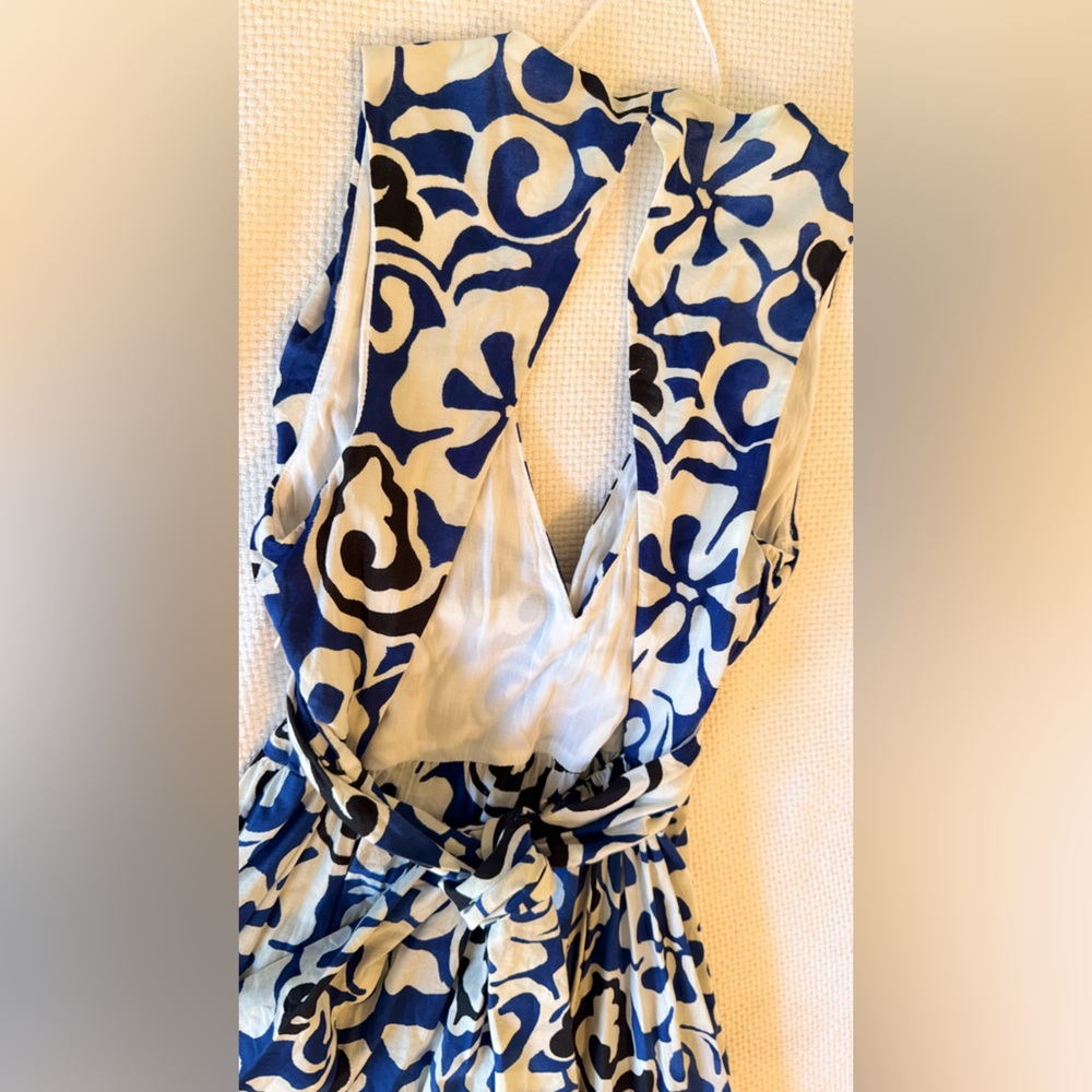 ZARA Blue & Black Floral Midi Maxi Dress w Cut-out Open Back - Picture 11 of 16